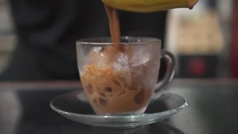 Glass Of Ice Coffee Stock Footage 136500190