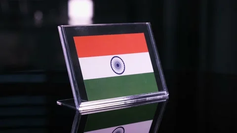 Glass India Flag Rotating On Table 動画素材 208495989