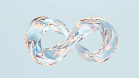 Glass infinity symbol rotating in studio with iridescent highlights and flu.. Stock Footage 332318220