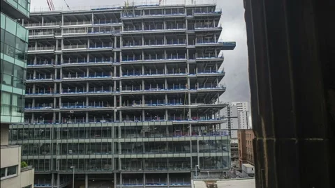 Glass installation at a construction development in Glasgow 스톡 동영상 163459539