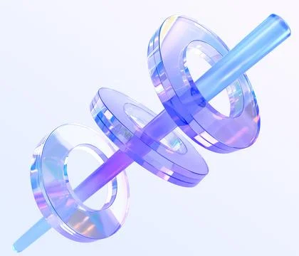 Glass iridescent composition 3d render. Crystal sculpture line with transparent Illustrazione stock