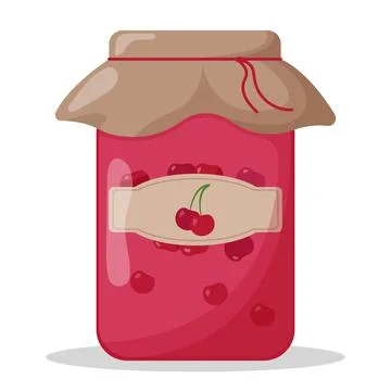 Glass jar of cherry jam with closed lid. Cute vector illustration Stock Illustration