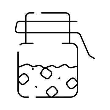 Glass jar filled with cold liquid and ice cubes outline Stock Illustration