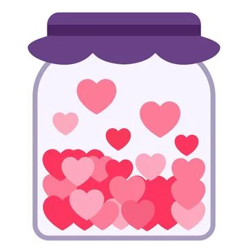 Glass jar filled with floating and stacked hearts, symbolizing love, giving 스톡 일러스트