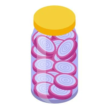 Glass jar filled with sliced red onions for pickling Stock Illustration