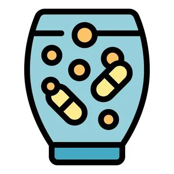 Glass jar filled with water dissolving medication capsules Illustrazione stock