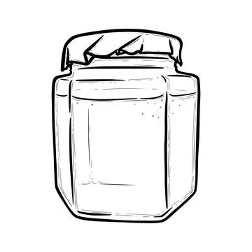Glass jar front view. Hexagonal jar for preserves of pickles, honey or jam. Hand Stock Illustration
