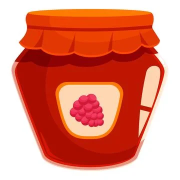 Glass jar full of raspberry jam with red cap and label 스톡 일러스트
