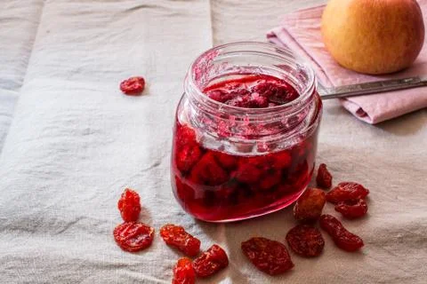 Glass Jar Full Of Raspberry Jam. Stock Photos