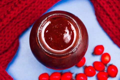 Glass jar with jam Stock Photos