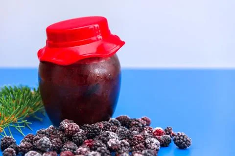 Glass jar with jam Stock Photos
