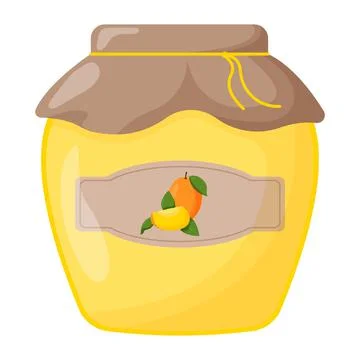 Glass jar of mango jam with closed lid. Cute vector illustration Stock Illustration