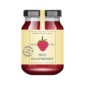 Glass jar with raspberry jam and configure. Vector illustration. Packaging Stock Illustration