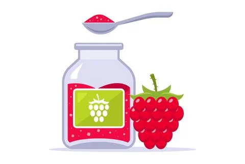 Glass jar with raspberry jam at home. Illustrazione stock