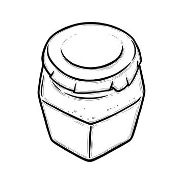 Glass jar sketch. Hexagonal empty jar for preserves of pickles, honey or jam Stock-Illustration
