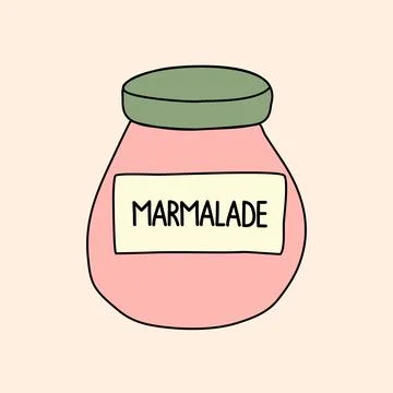 Glass jar with strawberry or raspberry marmalade, doodle style flat vector Illustrazione stock