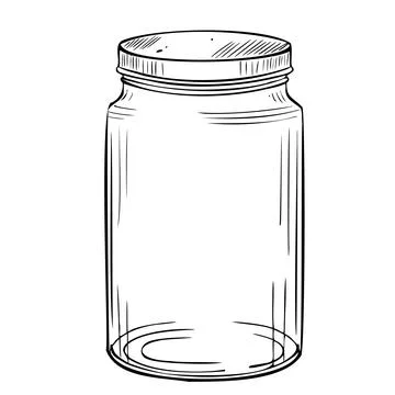 Glass Jar vector illustration. Etching of transparent Bottle with cork painted Stock Illustration