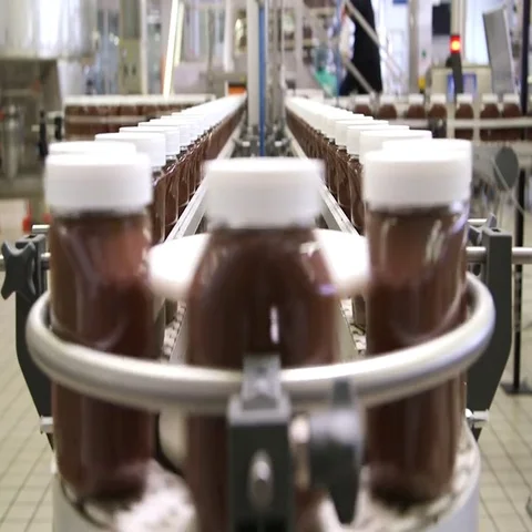 Glass jars with hazelnut cream containing cocoa. Preparation for labeling Stock-Footage 69539196
