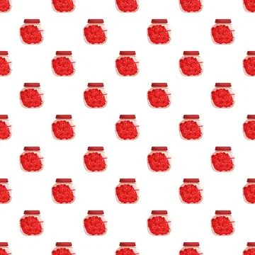 Glass jars with red berry jam pattern Stock Illustration