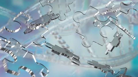 The Glass Jigsaw on Dna background  for sci or education concept 3d rendering 스톡 일러스트
