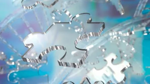 The Glass Jigsaw on Dna background  for sci or education concept 3d rendering Stock Photos