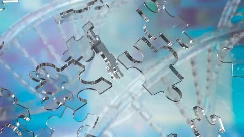 The Glass Jigsaw on Dna background  for sci or education concept 3d rendering Stock Photos