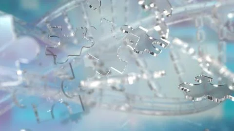 The Glass Jigsaw on Dna background  for sci or education concept 3d rendering Stock Photos