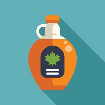 Glass jug of maple syrup with label featuring maple leaf design Stock Illustration