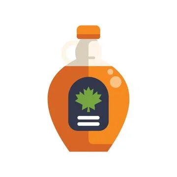Glass jug of maple syrup with label featuring maple leaf design Stock Illustration