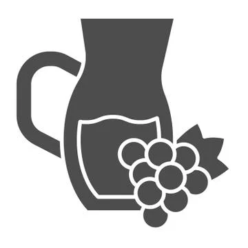 Glass juice jug with grapevine solid icon. Wine in jar with bunch of grapes Stock Illustration
