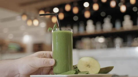 A glass of juice on the table Video stock 158817497