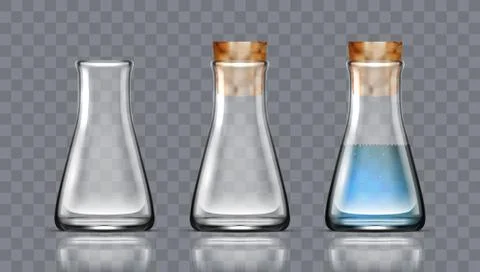 Glass Laboratory Equipment Set. Flasks Or Beakers 库存插图