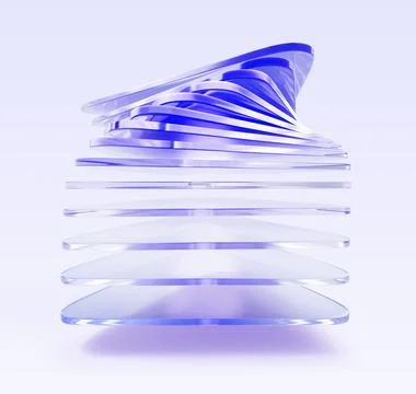 Glass layered 3d shape with twisted transparent effect, light purple gradient Illustrazione stock