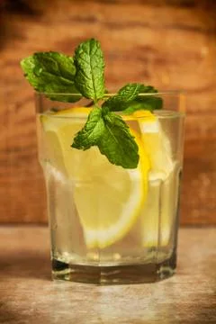 A glass of lemonade in a close up view Stock Photos