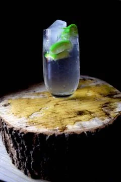 Glass of lemonade ready to drink on table Stock Photos