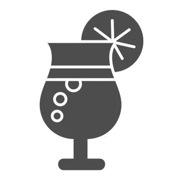 Glass of lemonade solid icon, summer concept, glass with drink and citrus slice Illustrazione stock