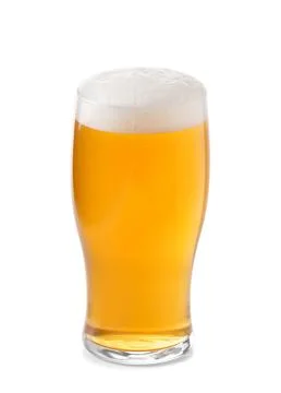 Glass of light beer with foam isolated on white background Foto stock