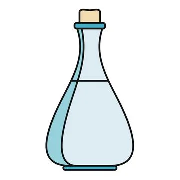 Glass liquid bottle with cork flat icon Stock Illustration