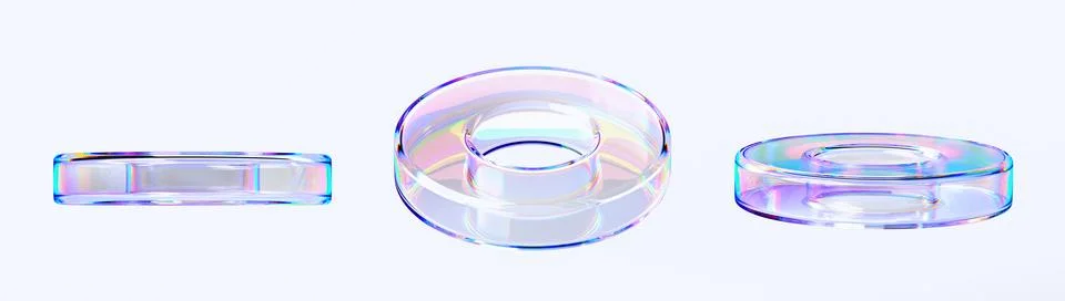 Glass liquid transparent circle rings with chromatic dispersion effect 3d render Stock Illustration