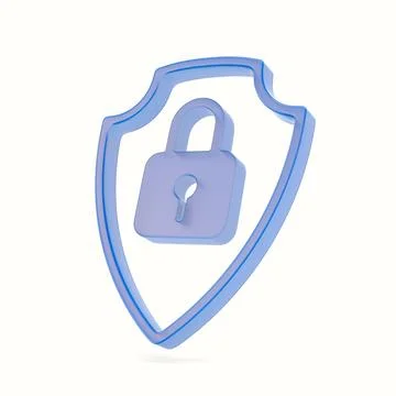 Glass lock into shield on white background. Isolated 3D illustration Stock Illustration