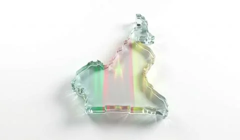Glass map of cameroon with flag colors isolated on white background 3d rend.. Stock Illustration