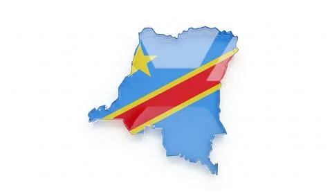 Glass map of democratic republic of congo featuring national flag on white .. Stock Illustration