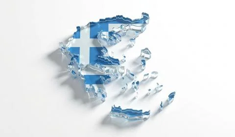 Glass map of Greece with flag texture, European country outline, Balkan isl.. Stock Illustration