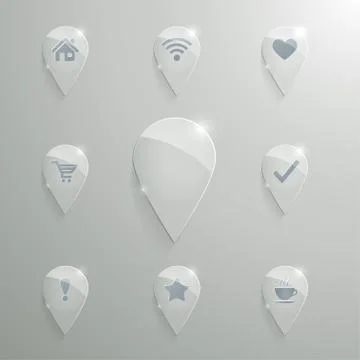 Glass map pin set Stock Illustration