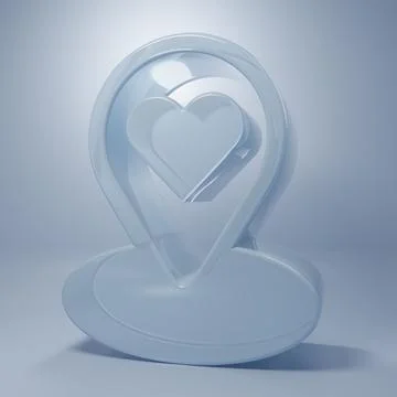 Glass Map pointer with heart icon isolated on grey background. Valentines d.. Stock Illustration