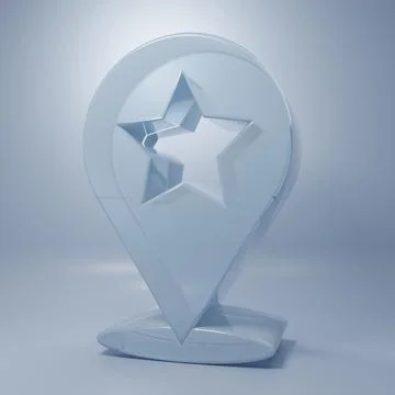 Glass Map pointer with star icon isolated on grey background. Star favorite.. Stock Illustration