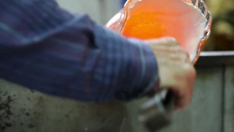 Glass master Makes a shape The Glass Blower Workshop, Murano Italy Stock Footage