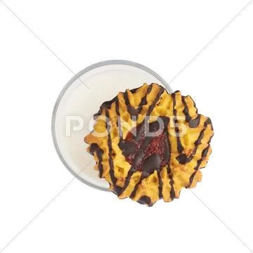 Glass of milk and cookie isolated over the white background Stock Photos