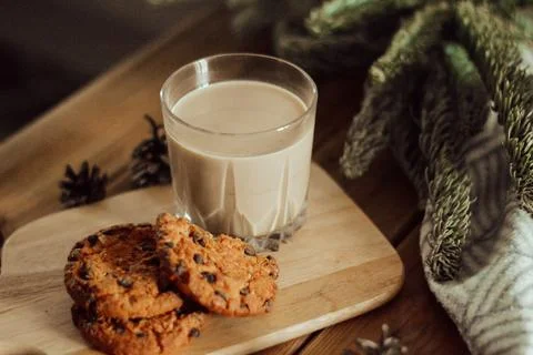 Glass of milk and cookies Stock Photos
