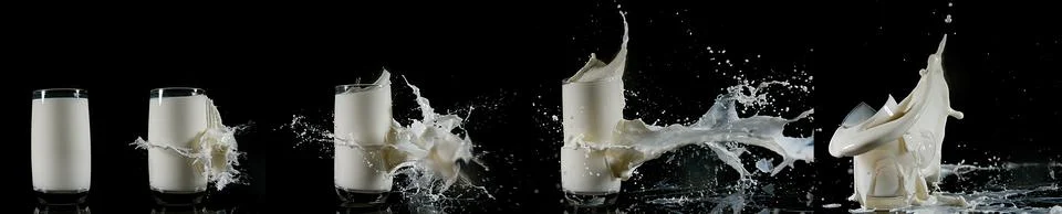 Glass of Milk Exploding against White Background Foto stock